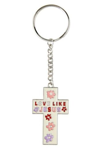 Keyring Cross love like Jesus White