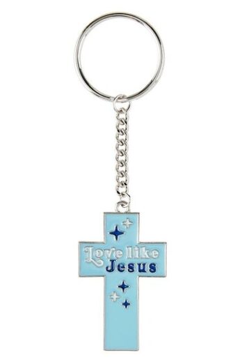 Keyring Cross love like Jesus Blue
